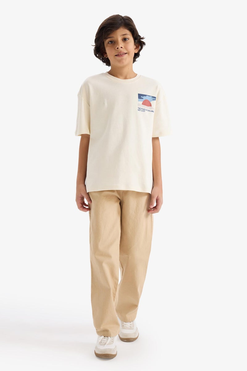 DeFacto Beige Boy Boy Oversize Crew Neck Printed T-Shirt Casual - Image 2